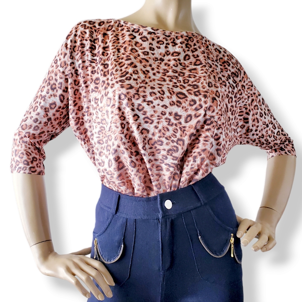Forever 21 Orange & Black Faux Suede Leopard Boxy Top